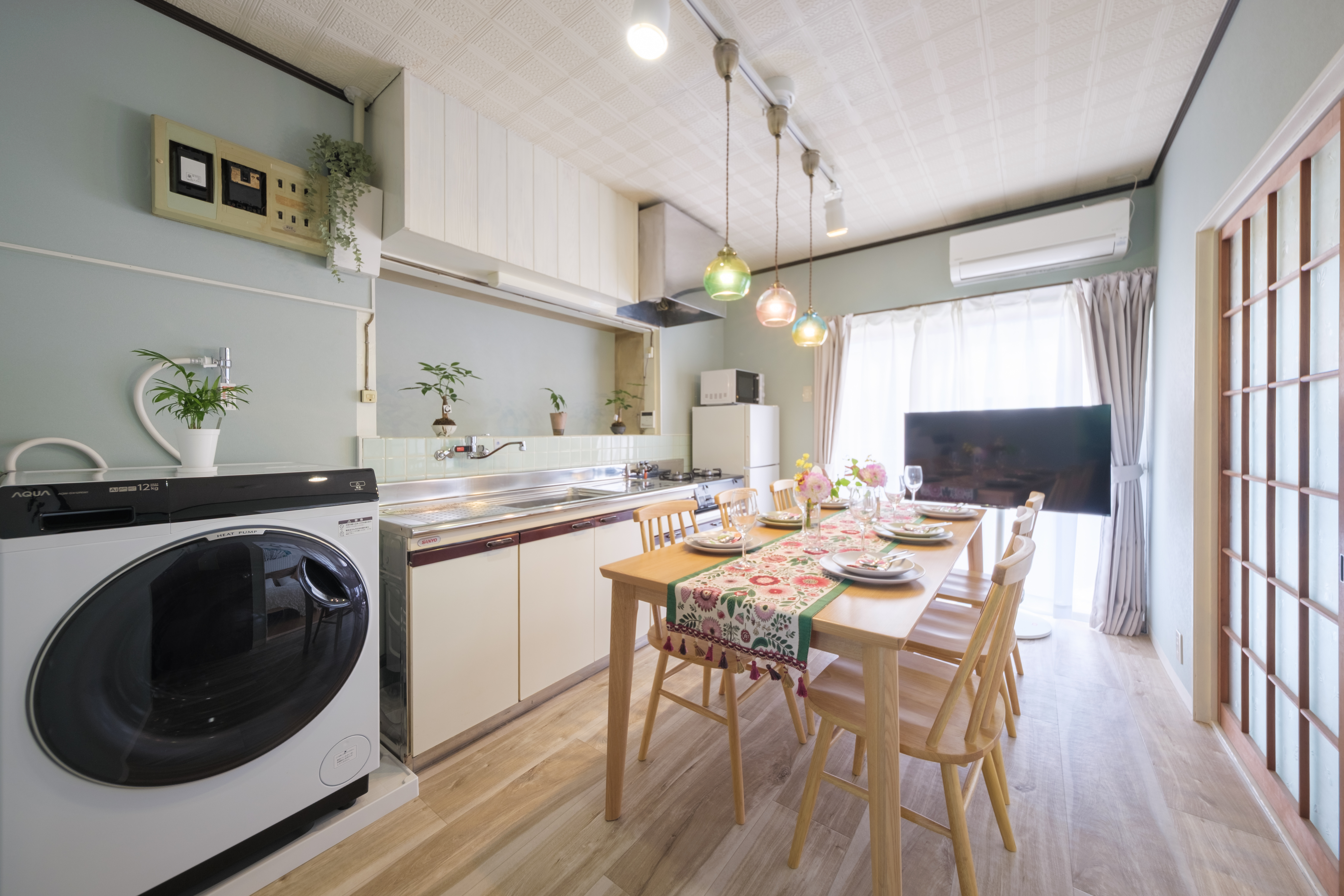 千の宿のキッチン。ガスコンロ・調理器具充実